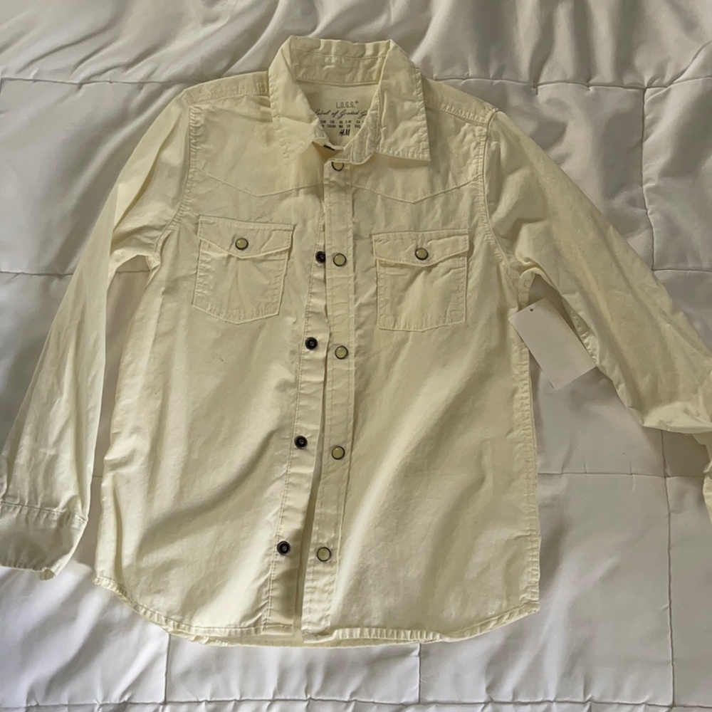 BRAND NEW IVORY BUTTON DOWN LONG SLEEVE, SIZE 7-8